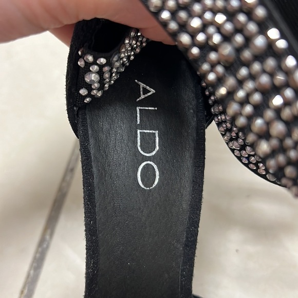 Aldo Rhinestones Black and Gold Strappy Open Toe Women's Heels | Size 6 - Picture 3 of 9